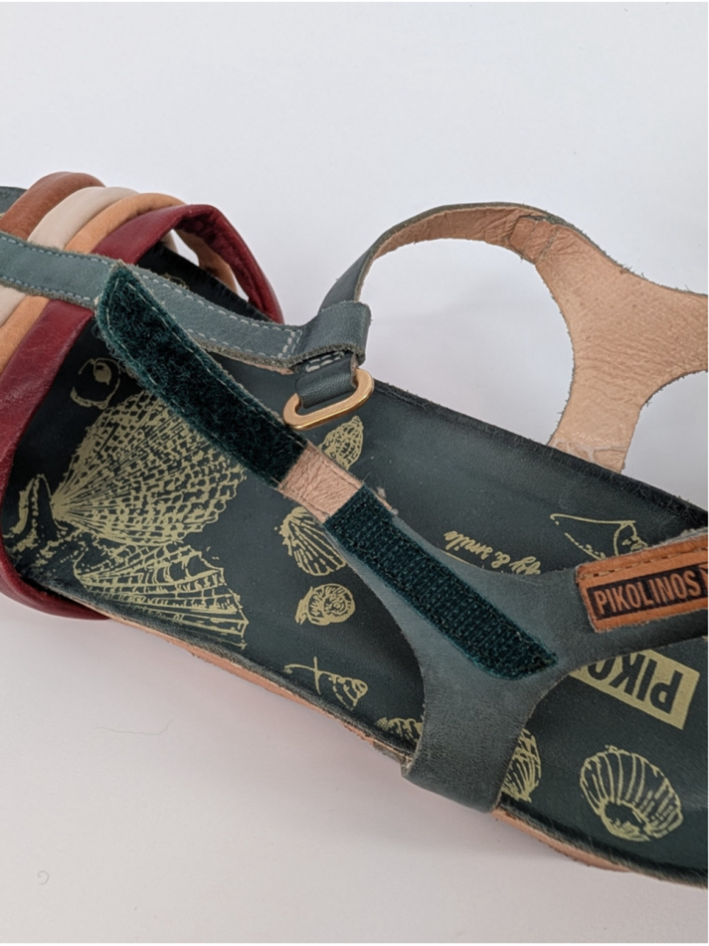 Pikolinos Leather T Strap Wedge Sandals 7.5 Multicolor Green Boho Spain - Picture 10 of 12